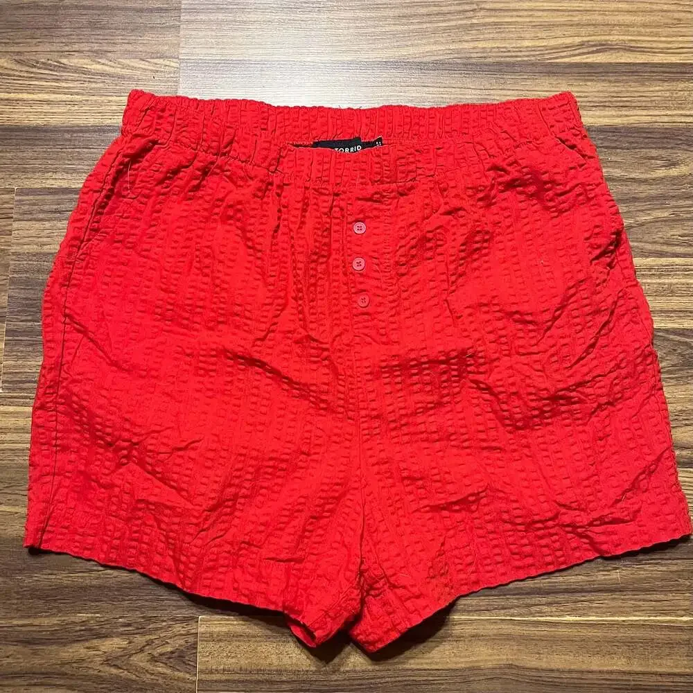 Torrid Red Crinkled Pull-On High-Rise Boxer Shorts